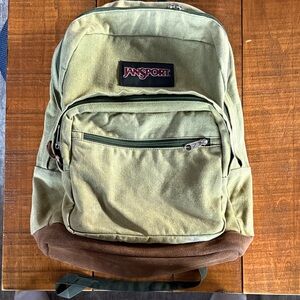 JanSport Olive Canvas Backpack with Brown Suede Base